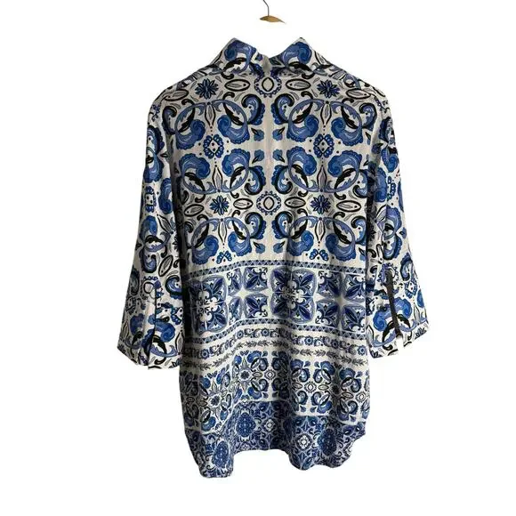 Tuckernuck Majolica Tile Print Blue White Relaxed Coastal Tunic Top Size XS - Picture 9 of 12